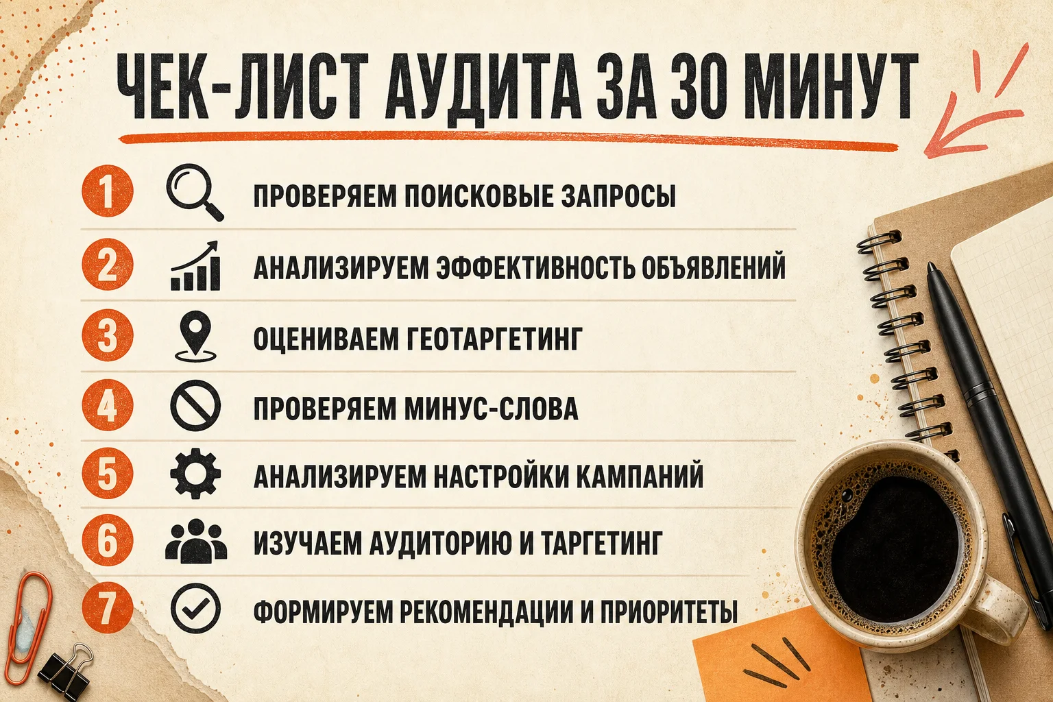 чек-лист аудита контекстной рекламы Директа за 30 минут