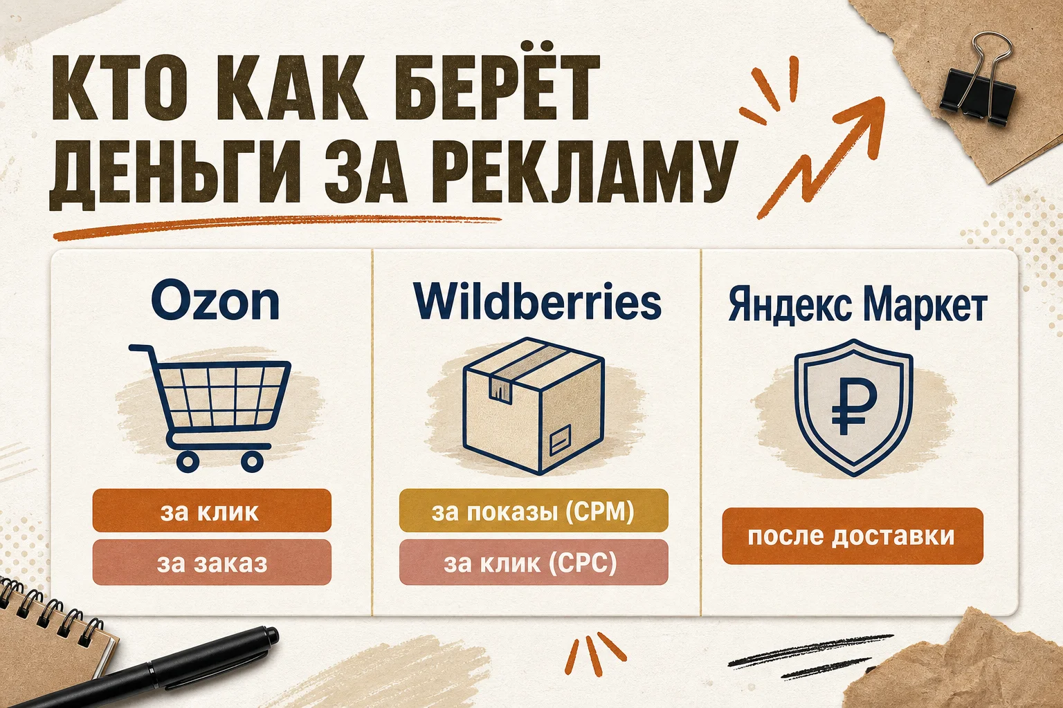 модели оплаты рекламы на Ozon Wildberries Яндекс Маркет