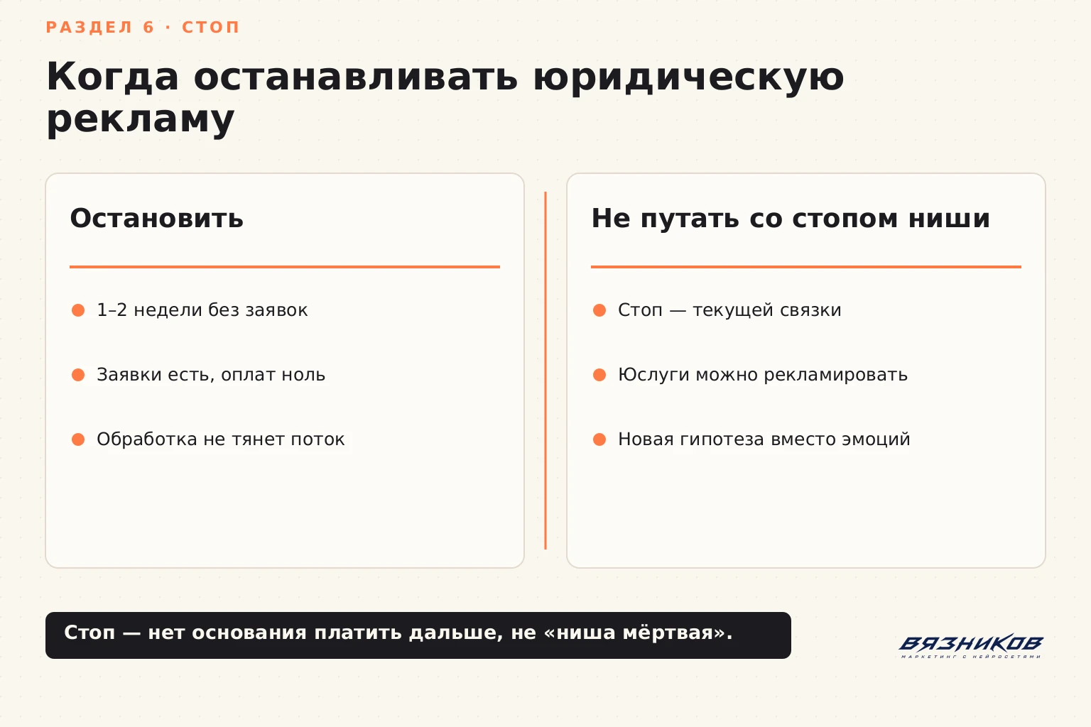 Реклама юридических услуг: признаки остановки рекламной связки