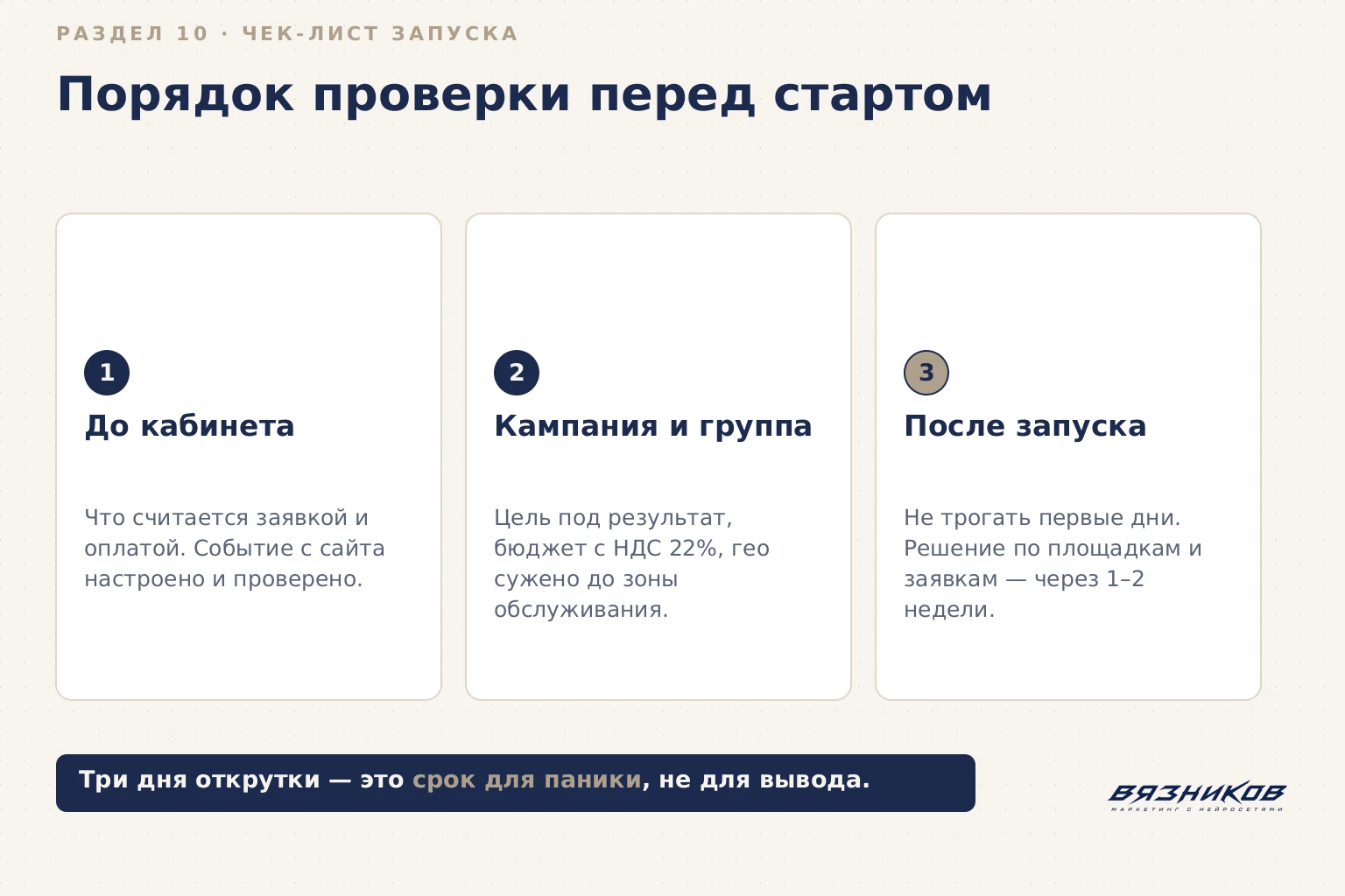 Чек-лист запуска первой кампании в VK Ads