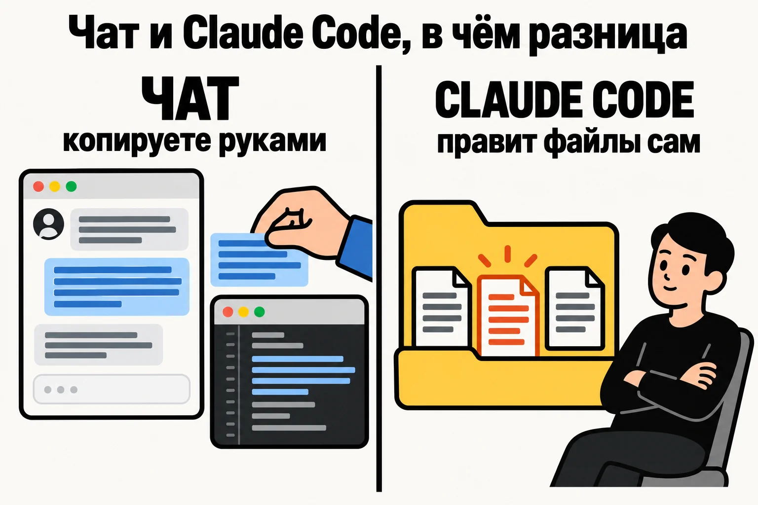 Чем claude code отличается от чата: копирование вручную против правки файлов в проекте
